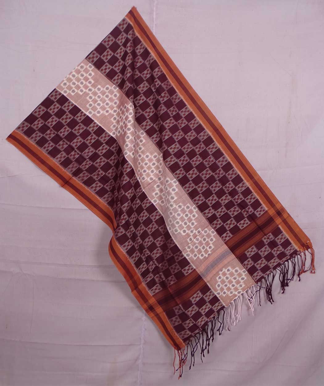 Maroon and white sambalpuri handwoven cotton stole