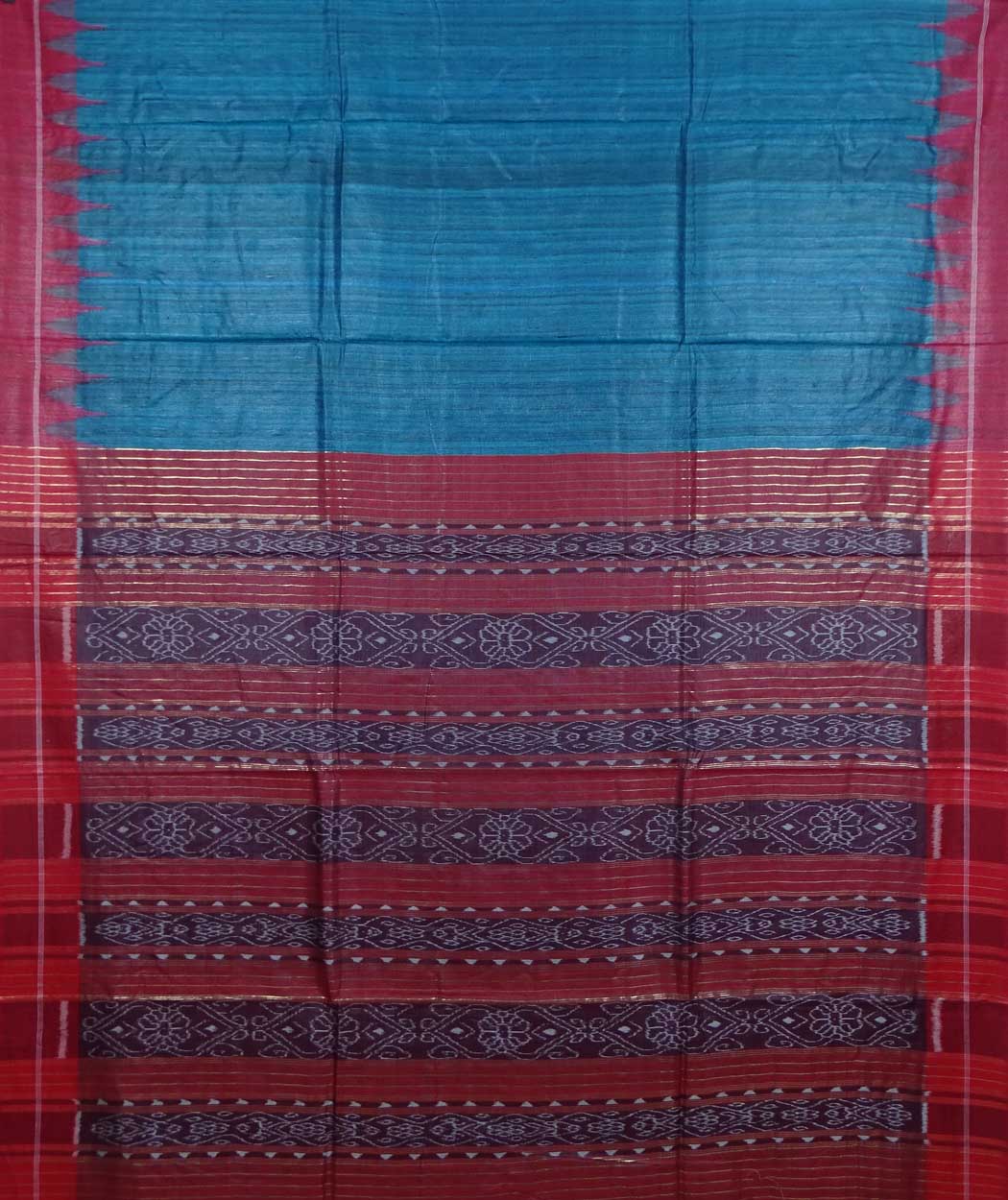 Steel blue & maroon handwoven tussar silk saree