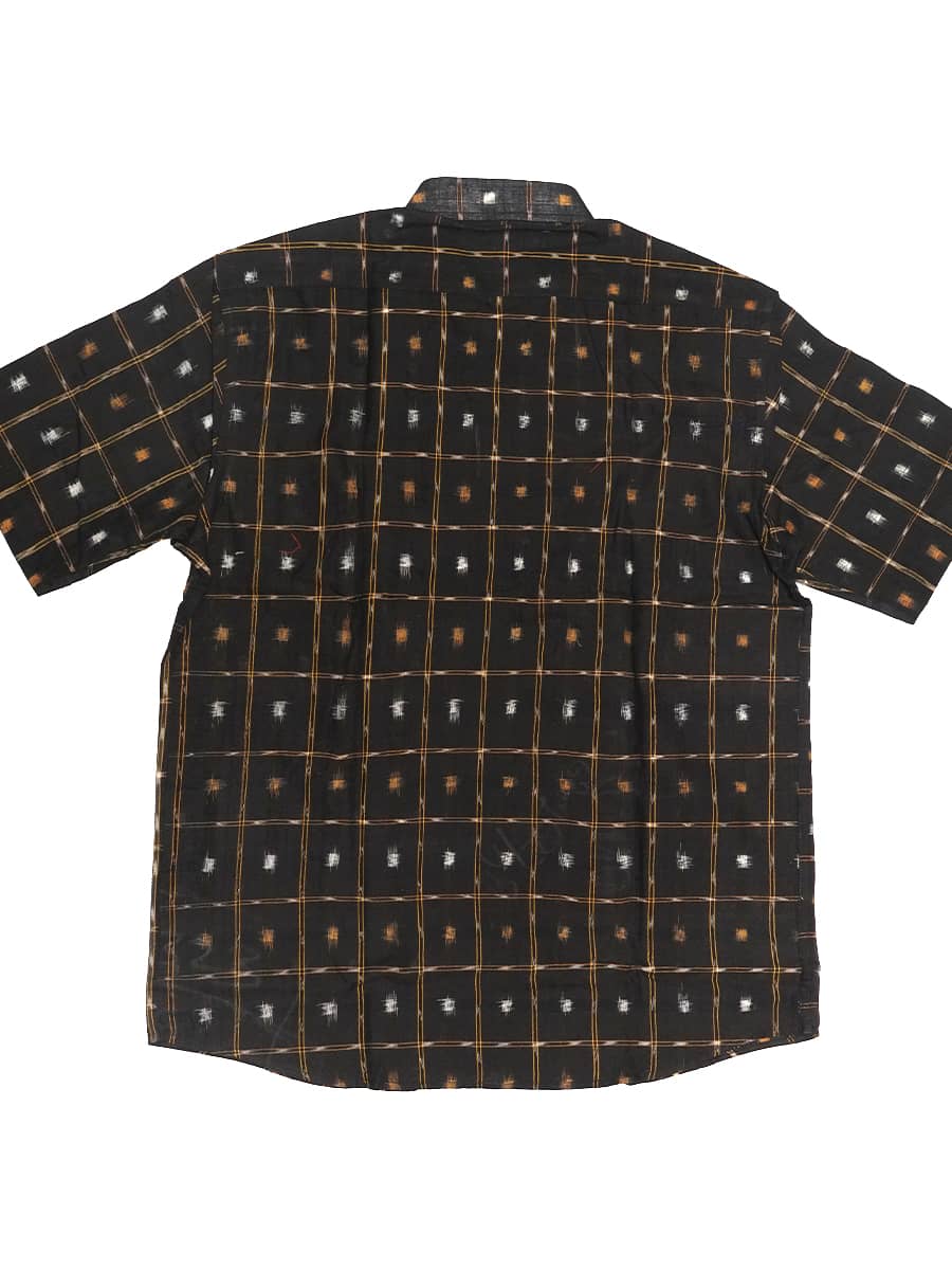 Black Checkered Printed Half-sleeve Sambalpuri Cotton Shirt 3