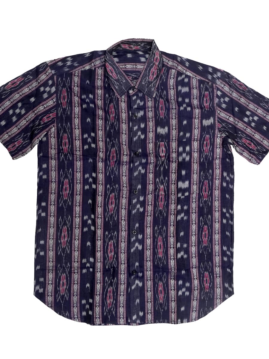 Black- Maroon striped Sambalpuri Cotton Half Shirt2