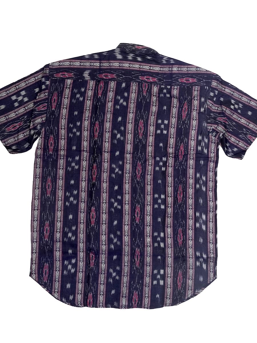 Black- Maroon striped Sambalpuri Cotton Half Shirt3