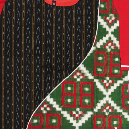 Black, Red and Green Sambalpuri handwoven cotton Kurti 1