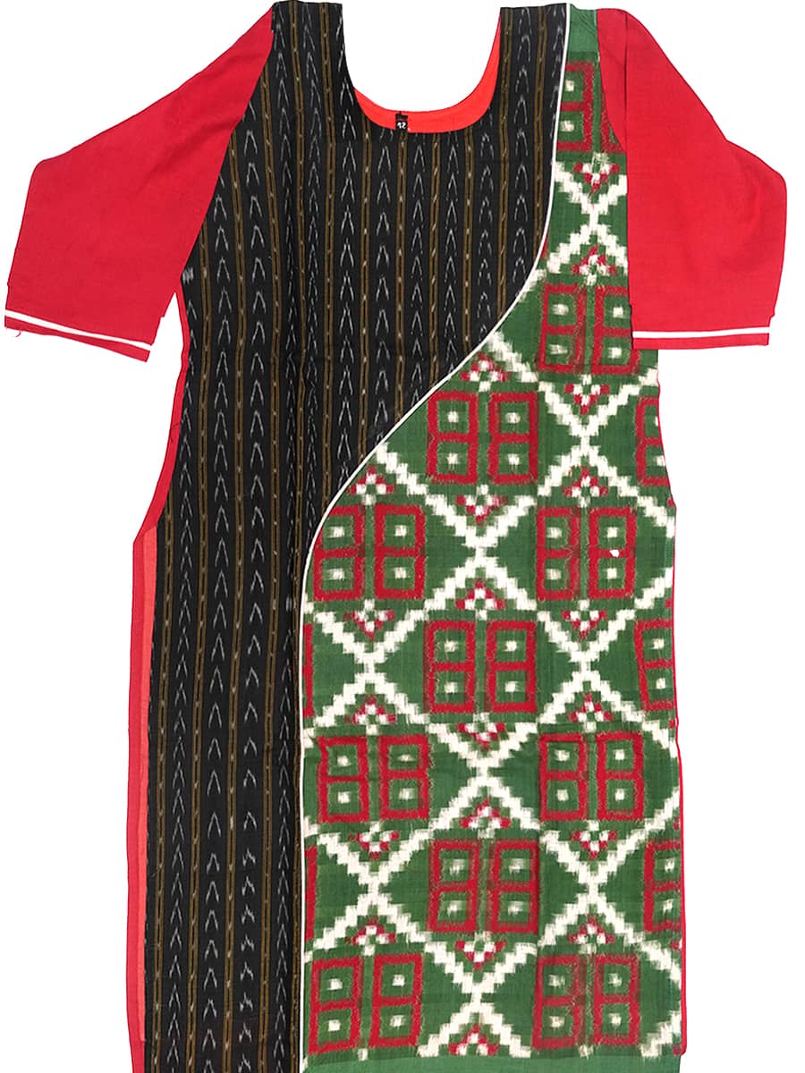 Black, Red and Green Sambalpuri handwoven cotton Kurti 2