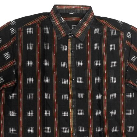 Black - White self Design Sambalpuri Cotton Half Shirt