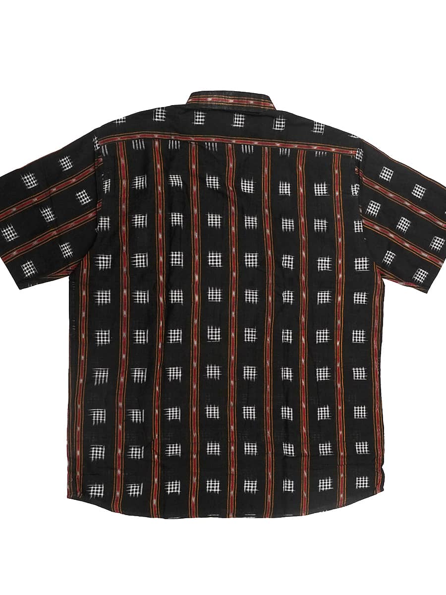 Black - White self Design Sambalpuri Cotton Half Shirt3