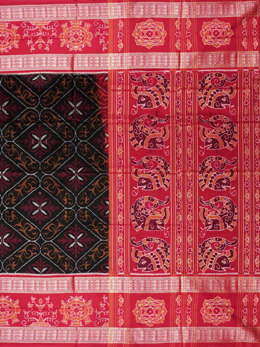 Black, Brown and Maroon Sambalpuri Handwoven Cotton Saree 3