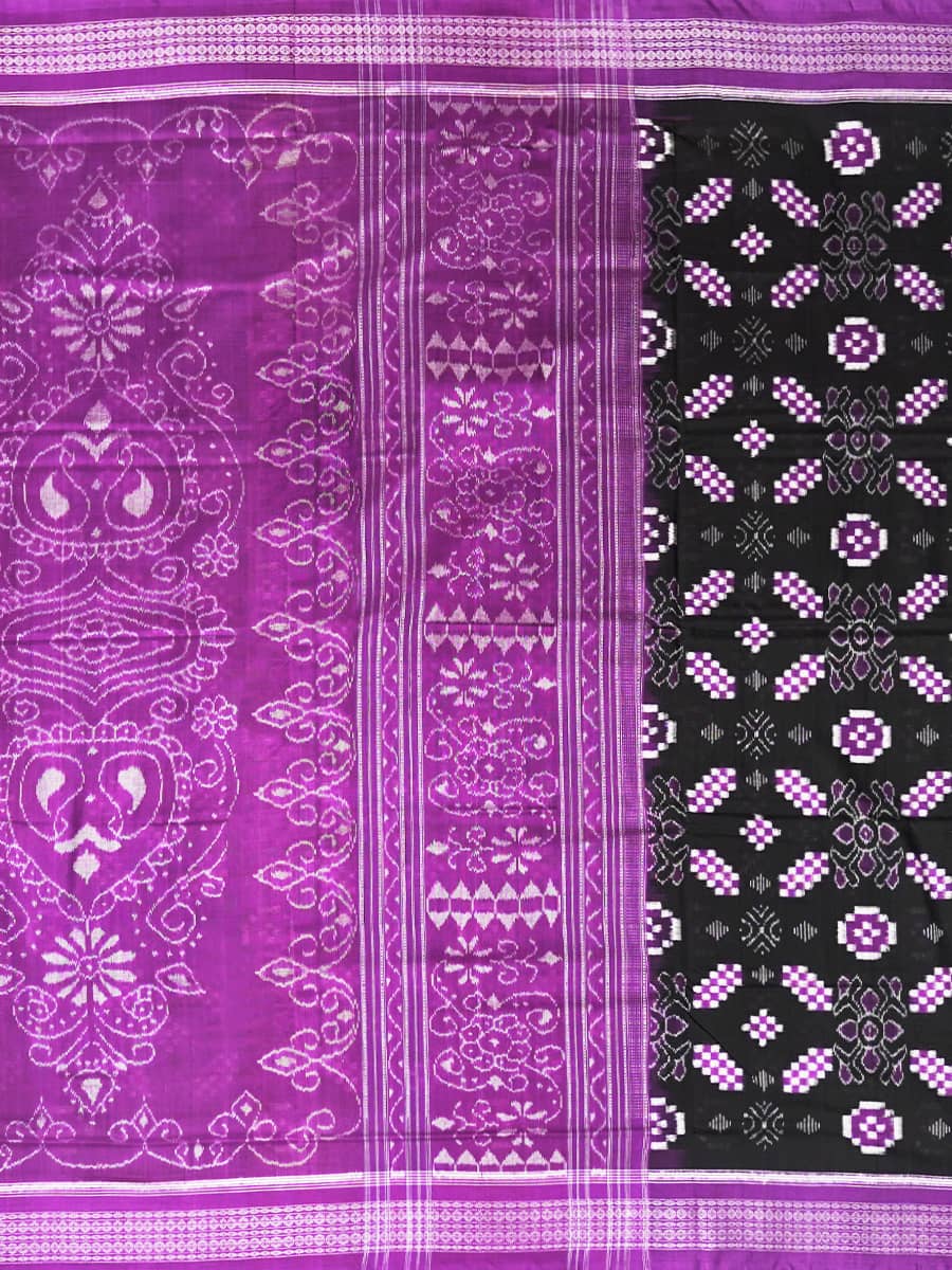 Black and Purple Sambalpuri Handwoven Cotton Saree 3