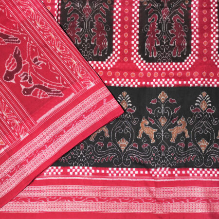 Blossom Frame Maroon and Black Sambalpuri Ikat Cotton Saree 1