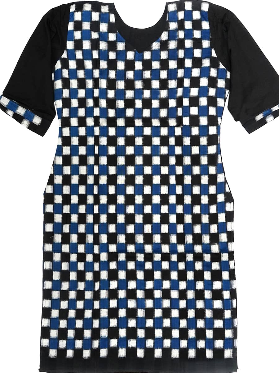 Blue, White and Black Sambalpuri handwoven cotton Kurti 2