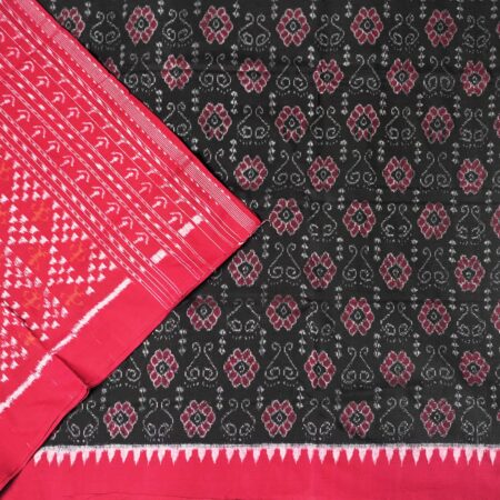 Charcoal Elegance Burgundy Red Sambalpuri Cotton Saree 1