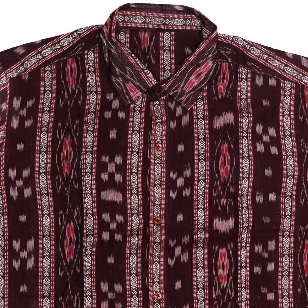 Chocolate Brown Half-sleeve Sambalpuri Cotton Shirt