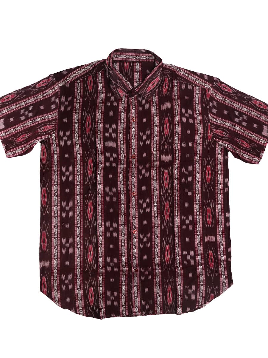 Chocolate Brown Half-sleeve Sambalpuri Cotton Shirt2