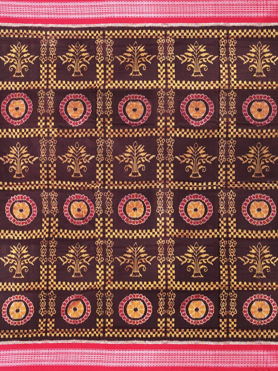 Coffee Brown and Maroon Sambalpuri Handwoven Cotton Saree 2