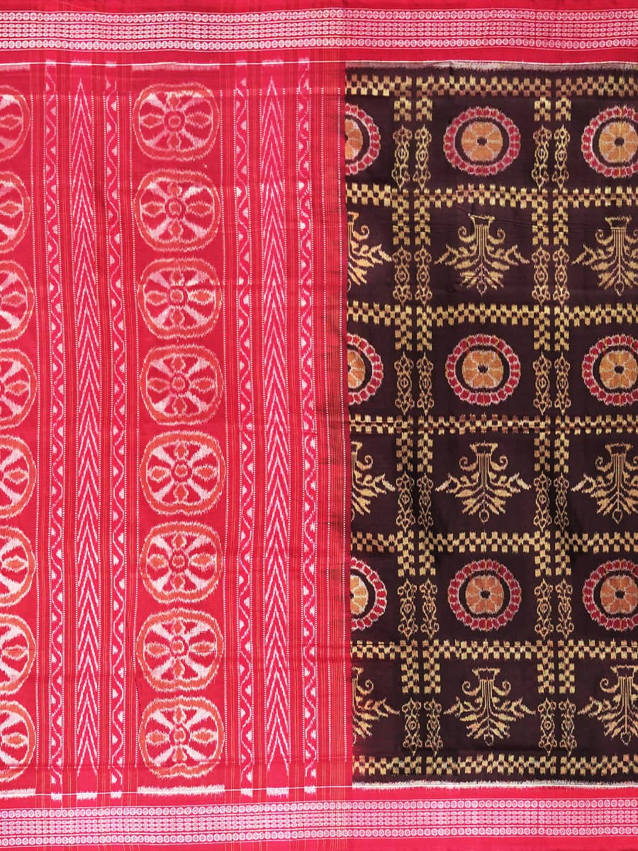 Coffee Brown and Maroon Sambalpuri Handwoven Cotton Saree 3