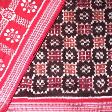 Crimson Kaleidoscope Black and Maroon Sambalpuri Ikat Saree 1