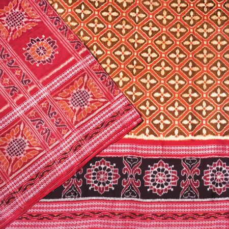 Floral Orange, Black and Maroon Sambalpuri Handwoven Cotton Saree 1