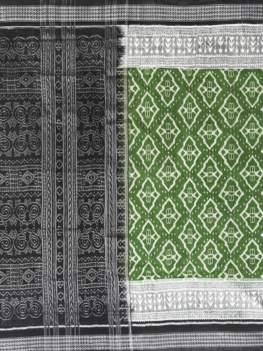 Green, Grey and Black Sambalpuri Handwoven Cotton Saree 3