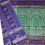 Green and Navy Blue Sambalpuri Handwoven Cotton Saree 1