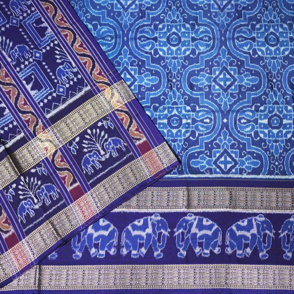 Light and Dark Blue Sambalpuri Handwoven Cotton Saree 1