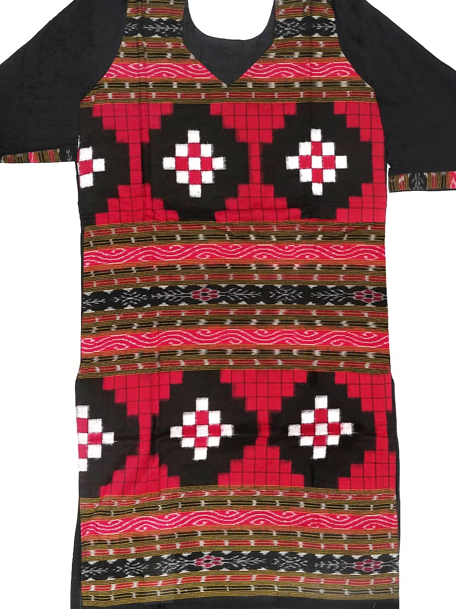 Maroon, Brown and Black Sambalpuri handwoven cotton Kurti 2