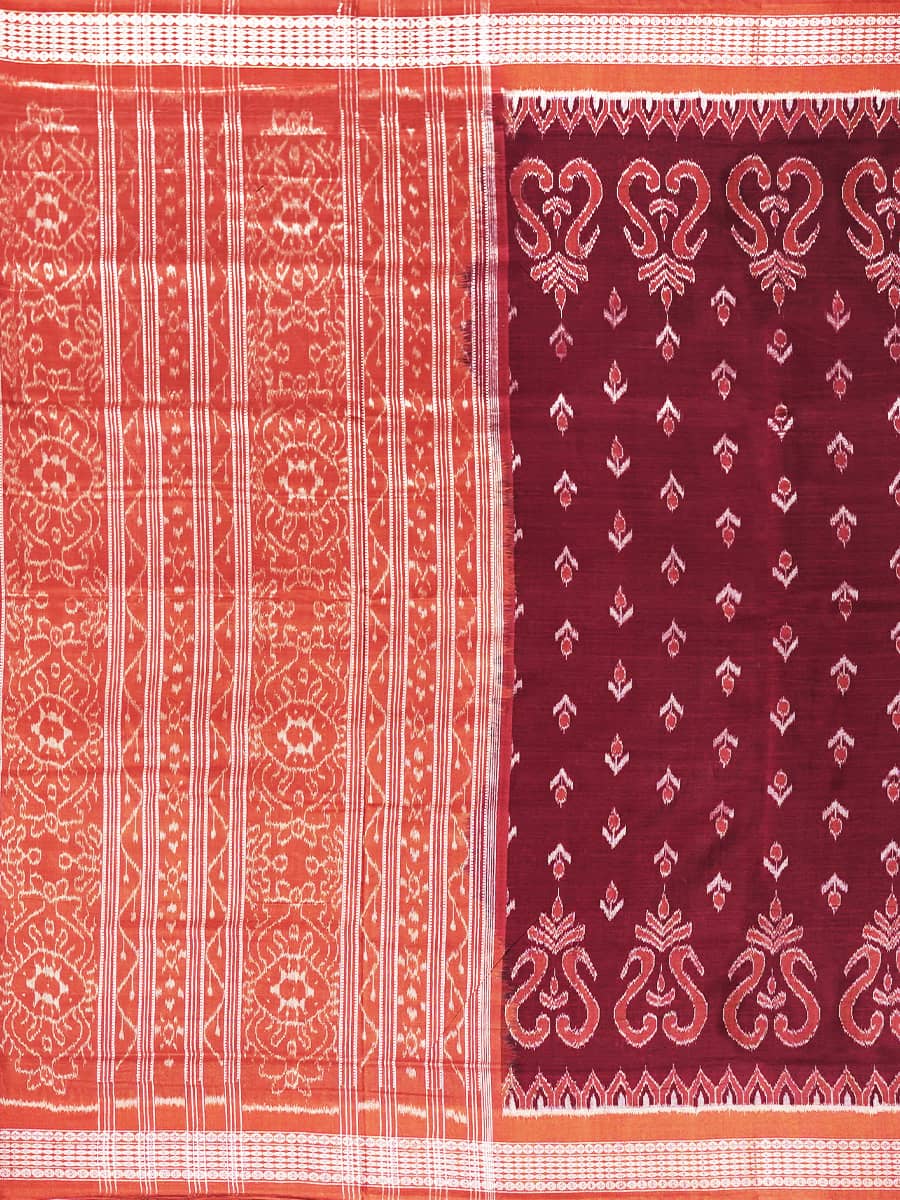 Maroon and Coral Sambalpuri Handwoven Cotton Saree 3