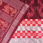 Marooned Ash Red and white Pasapalli Dream Sambalpuri Ikat Cotton Saree 1