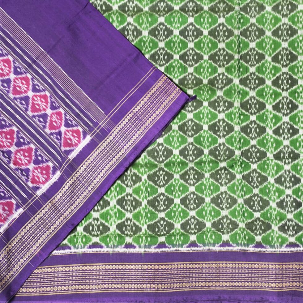 Mystic Green Grape and Purple Sambalpuri Cotton Saree 1