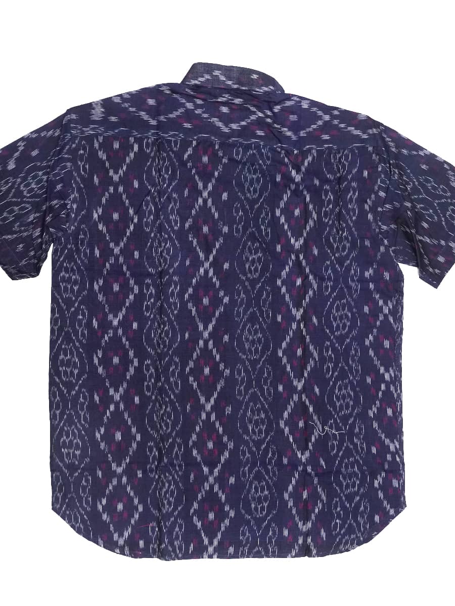 Navy Blue Floral Embroided Half-sleeve Sambalpuri Cotton Shirt 3