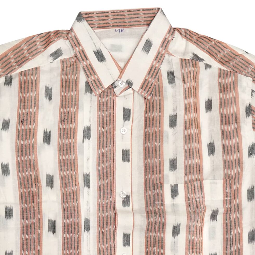 Off-white,Grey- Almond Brown embroided Sambalpuri Cotton Half Shirt 1