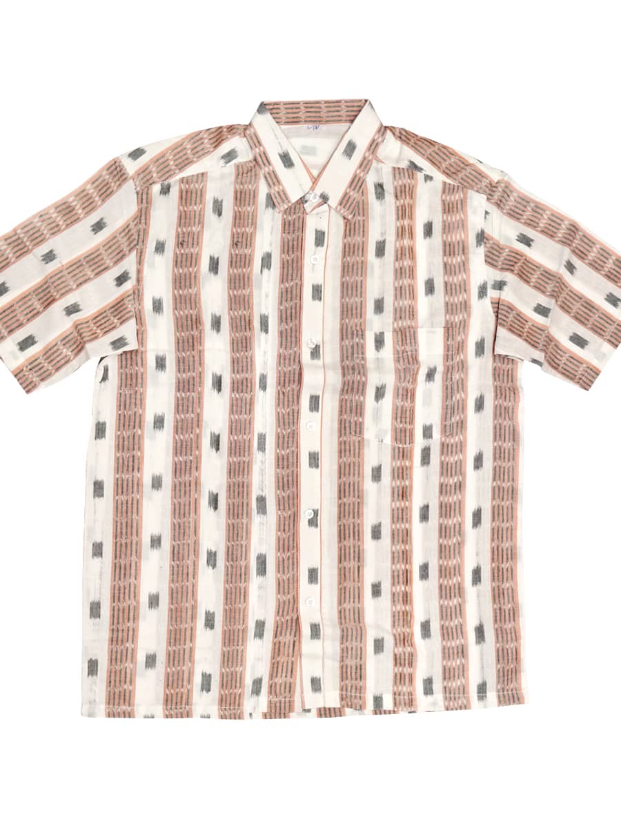 Off-white,Grey- Almond Brown embroided Sambalpuri Cotton Half Shirt 2