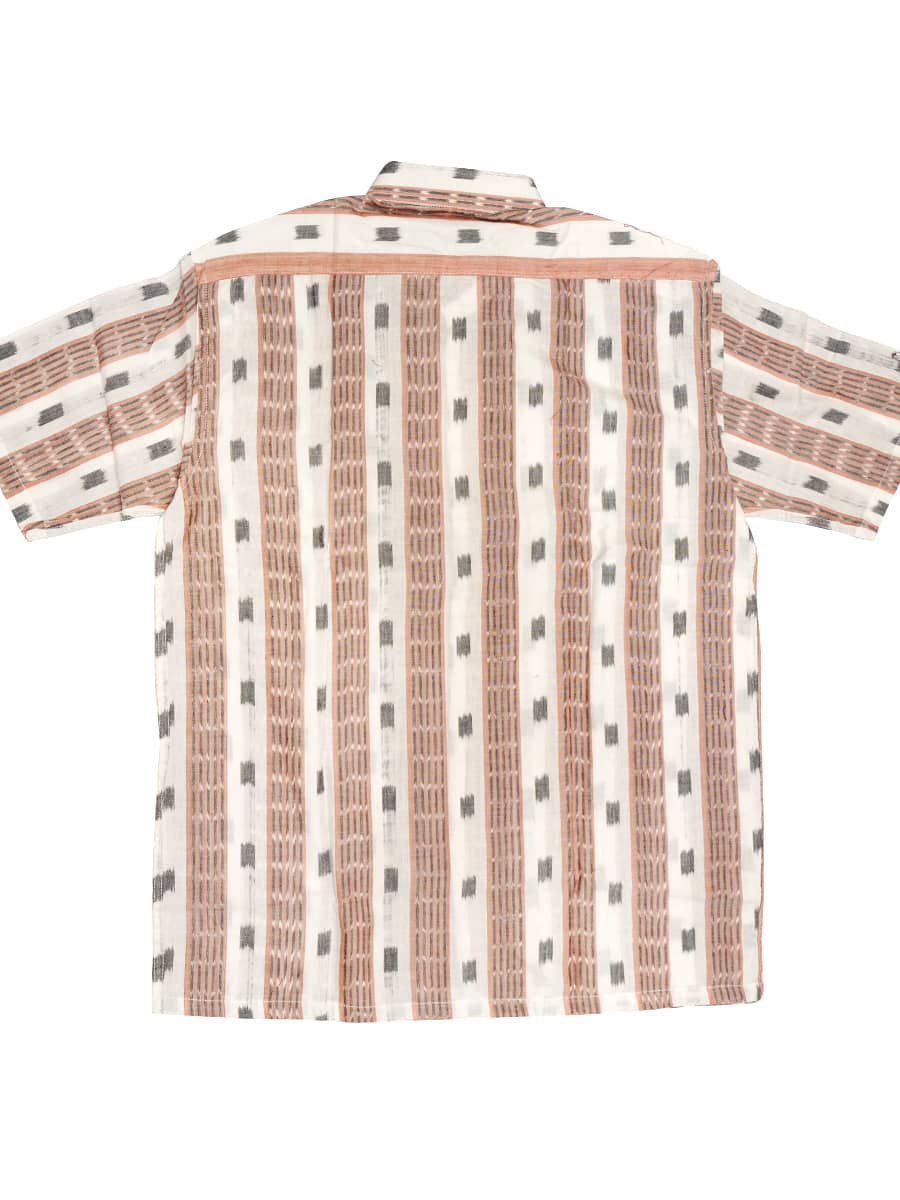 Off-white,Grey- Almond Brown embroided Sambalpuri Cotton Half Shirt 3