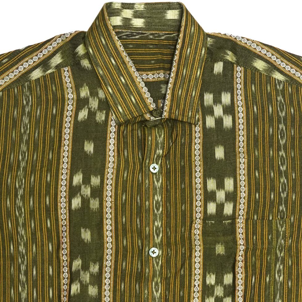 Olive Green Half-sleeve Sambalpuri Cotton Shirt