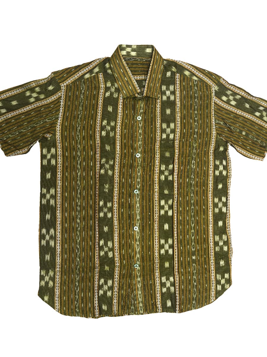 Olive Green Half-sleeve Sambalpuri Cotton Shirt2