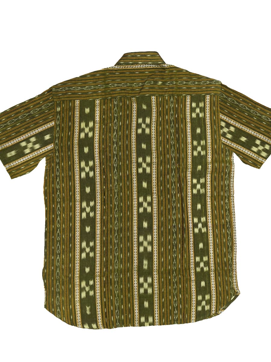 Olive Green Half-sleeve Sambalpuri Cotton Shirt3