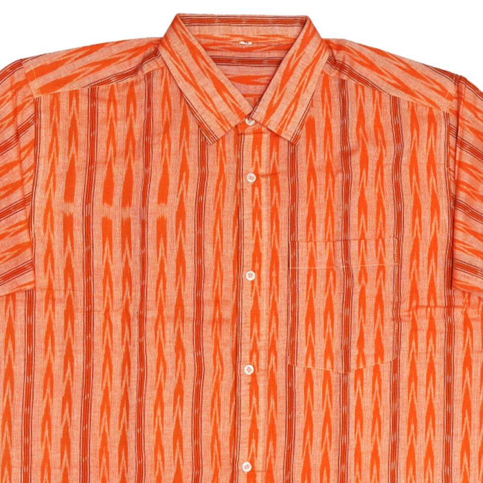 Orange Printed Half-sleeve Sambalpuri Cotton Shirt