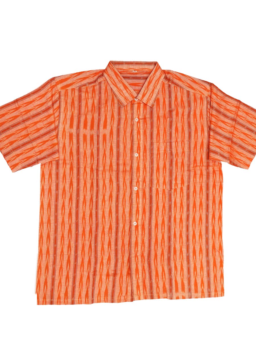 Orange Printed Half-sleeve Sambalpuri Cotton Shirt2