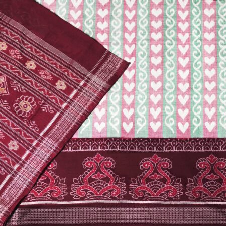 Pastel Pink-Green and Maroon Sambalpuri Handwoven Cotton Saree 1