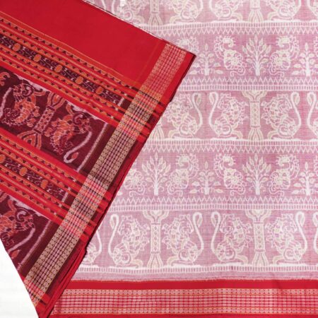 Pastel Pink and Maroon Sambalpuri Handwoven Cotton Saree 1