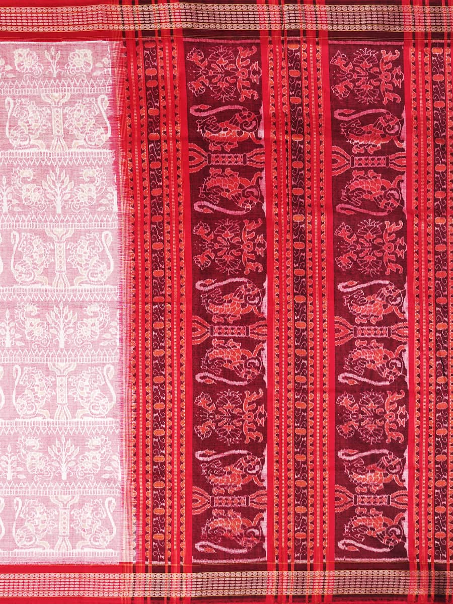 Pastel Pink and Maroon Sambalpuri Handwoven Cotton Saree 3