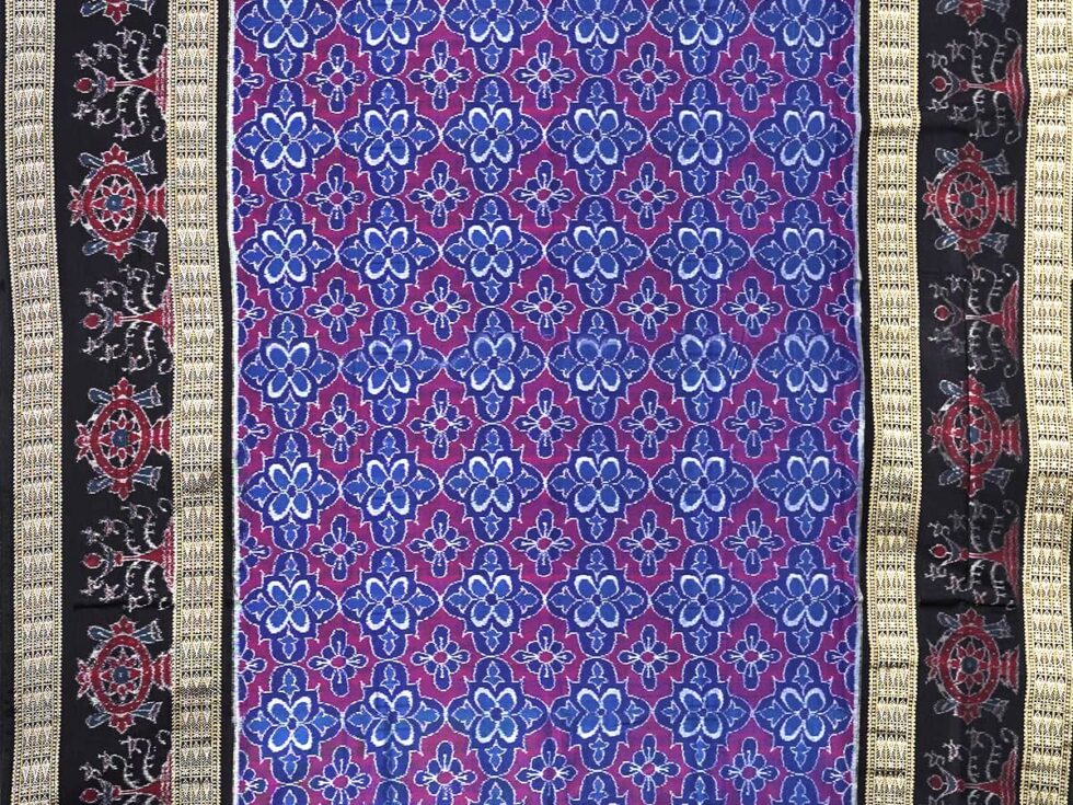 Purple, Blue, and Black Sambalpuri Handwoven Cotton Saree 2