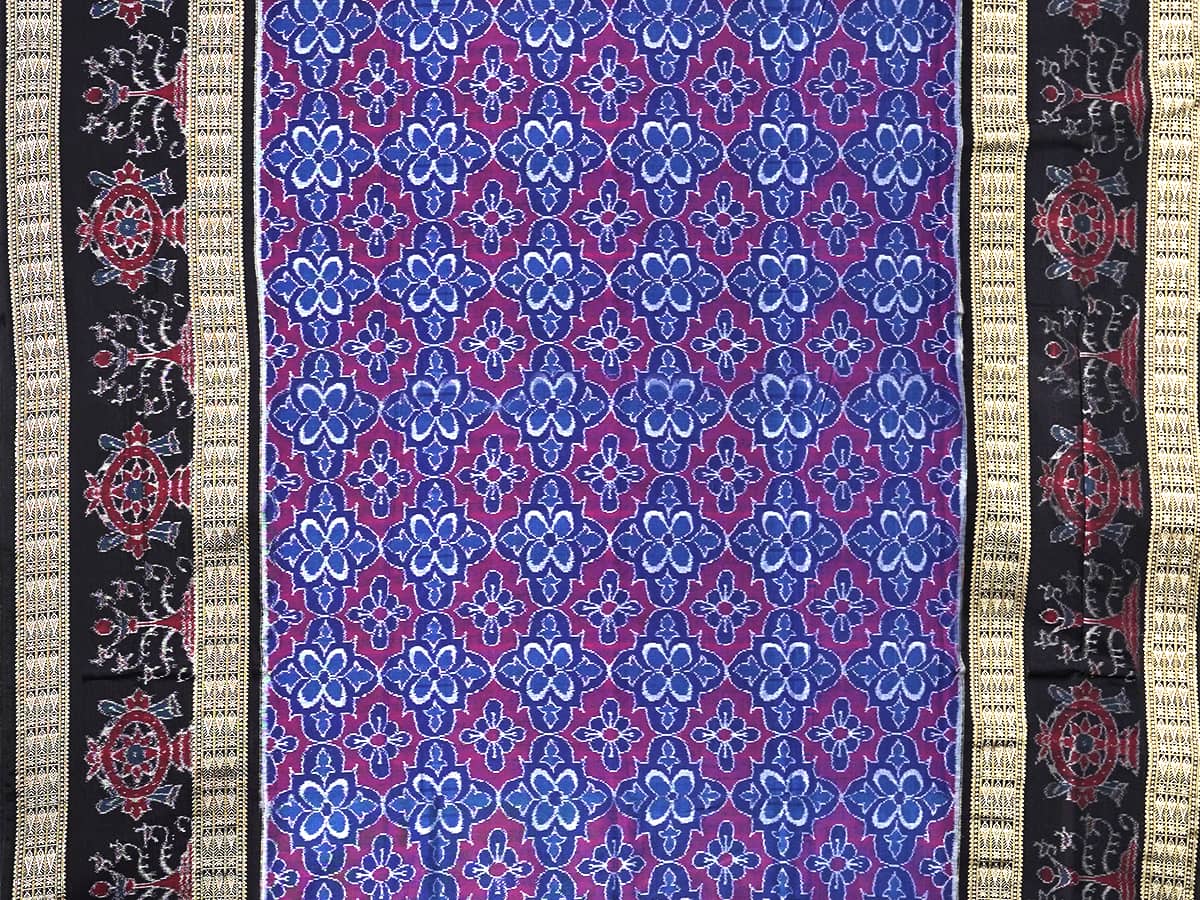 Purple, Blue and Black Sambalpuri Handwoven Cotton Saree