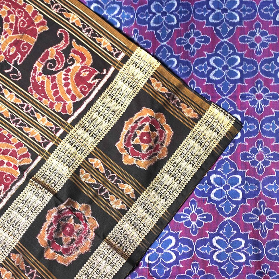 Purple, Blue, and Black Sambalpuri Handwoven Cotton Saree 4