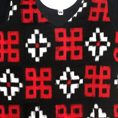 Red, White and Black Sambalpuri handwoven cotton Kurti