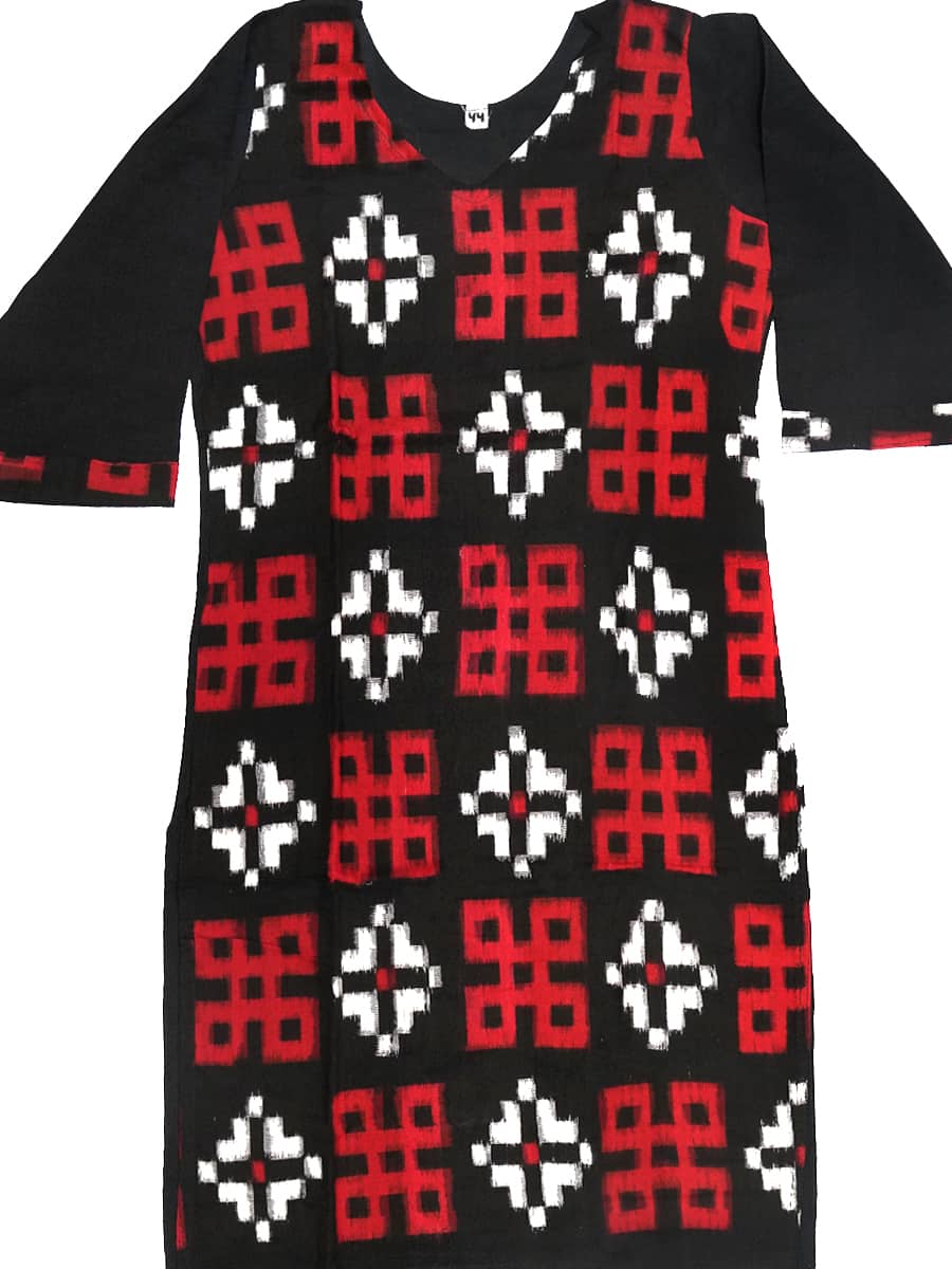 Red, White and Black Sambalpuri handwoven cotton Kurti2