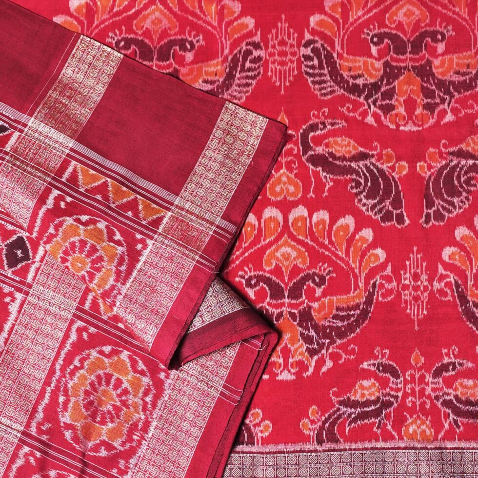 Red and Maroon Sambalpuri Handwoven Cotton Saree 1