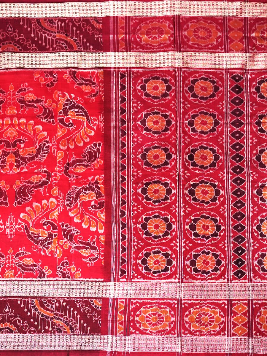 Red and Maroon Sambalpuri Handwoven Cotton Saree 3