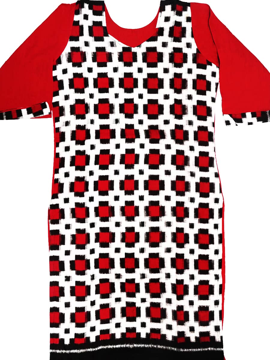 Red and White handwoven cotton Kurti 2