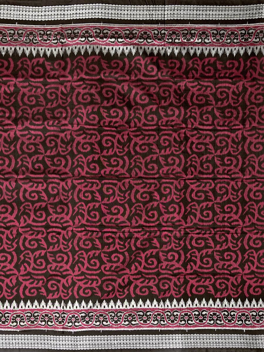 Regal Damask Black and Maroon Sambalpuri Ikat Cotton Saree 2