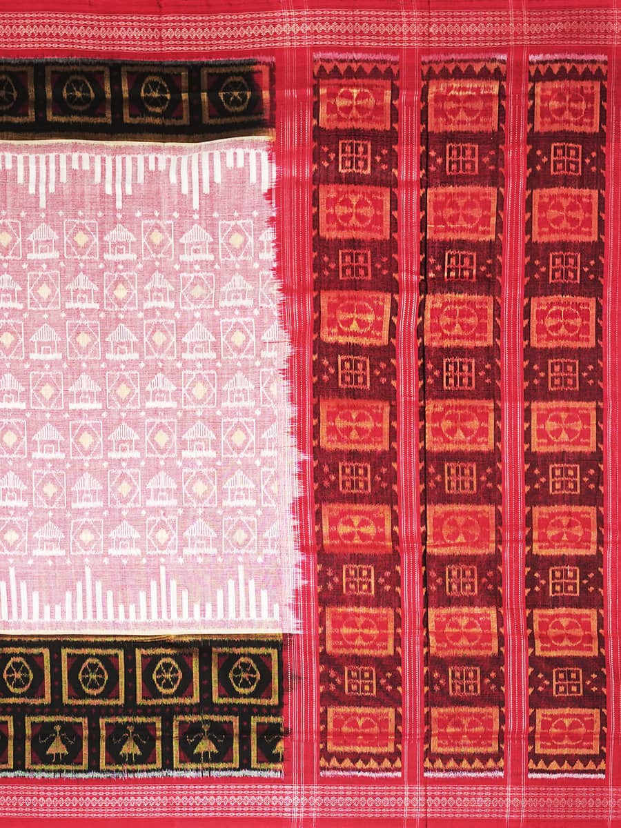 Sacred Chakra Sambalpuri Cotton Saree with red ,Pink & Black Touch 3