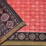 Saffron and Black Sambalpuri Handwoven Cotton Saree 1